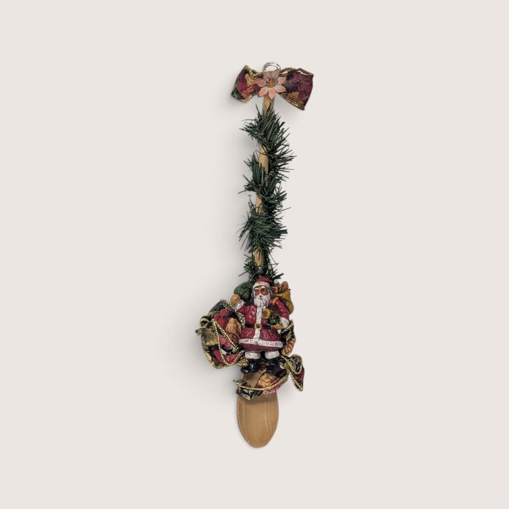 Vintage Handmade Wooden Spoon Santa Christmas Wall Decor